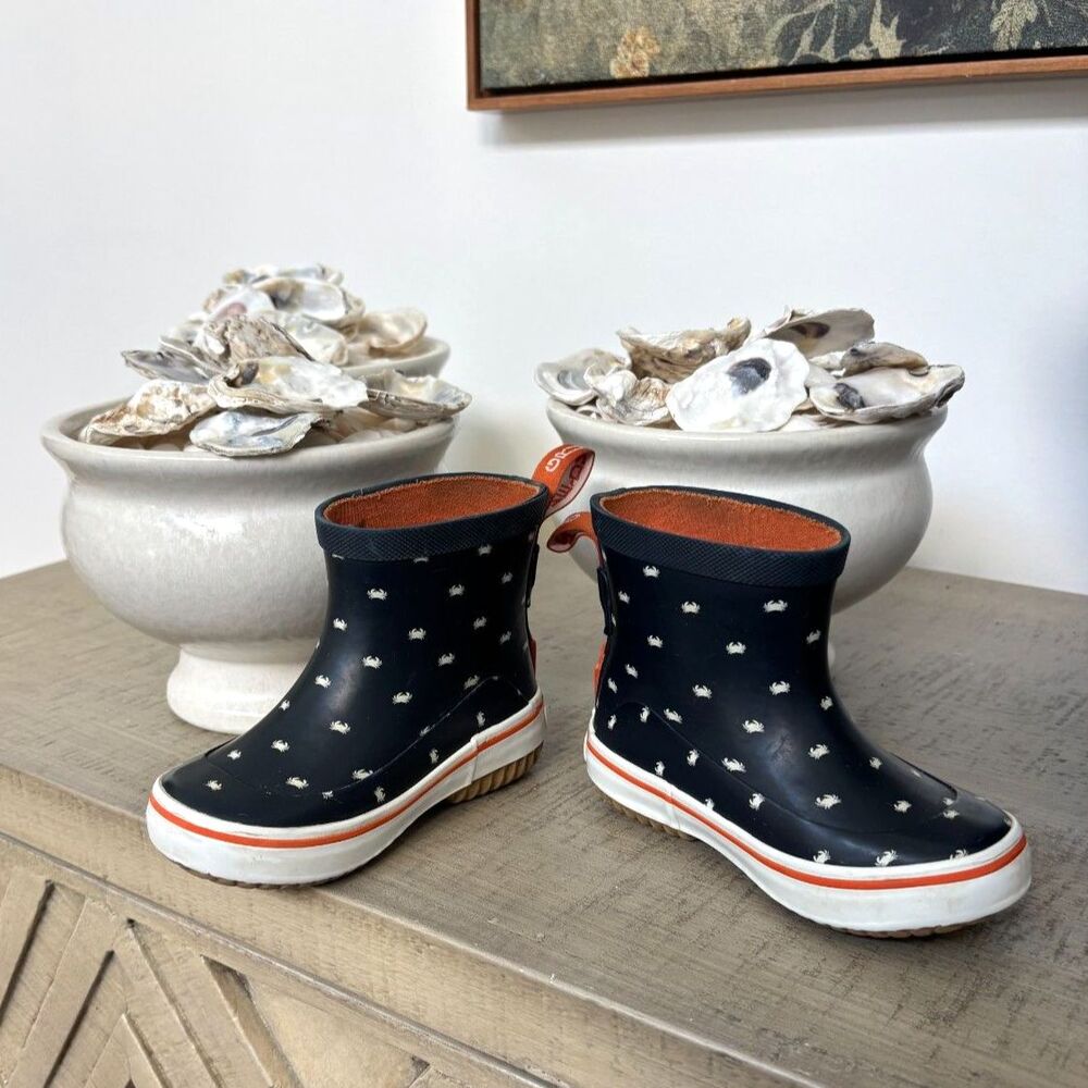 Grundens Toddler Guppy Rain Boots Navy Blue Crab Print Size 8
